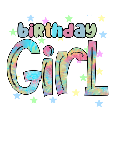 Rainbow Color Birthday Girl Font DTF (direct-to-film) Transfer