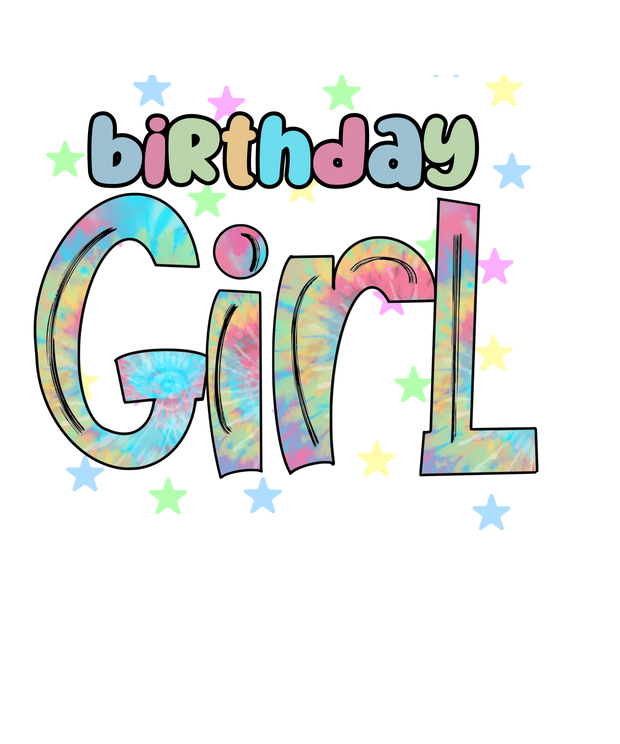 Rainbow Color Birthday Girl Font DTF (direct-to-film) Transfer