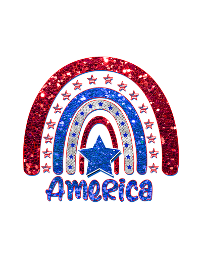 America with Blue and Red Rainbow Faux Glitter DTF (direct-to-film) Transfer
