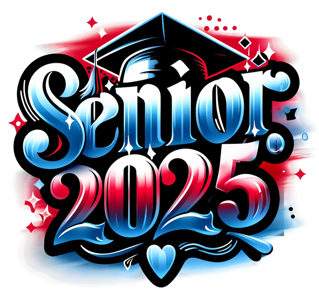 Red Dots & Senior 2025 Airbrushed Red and Blue DTF (direct-to-film) Transfer