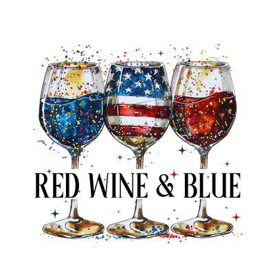 Red Wine And Blue With A Trio Of Americana Wine Glasses DTF (direct-to-film) Transfer