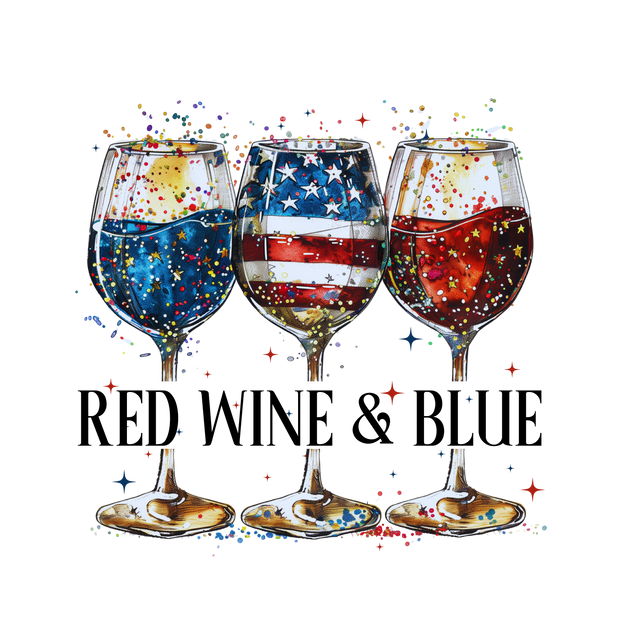 Red Wine And Blue With A Trio Of Americana Wine Glasses DTF (direct-to-film) Transfer