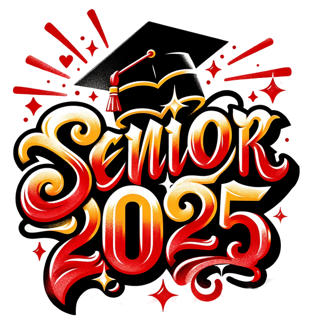 Red Yellow & Black Senior 2025 Airbrushed DTF (direct-to-film) Transfer