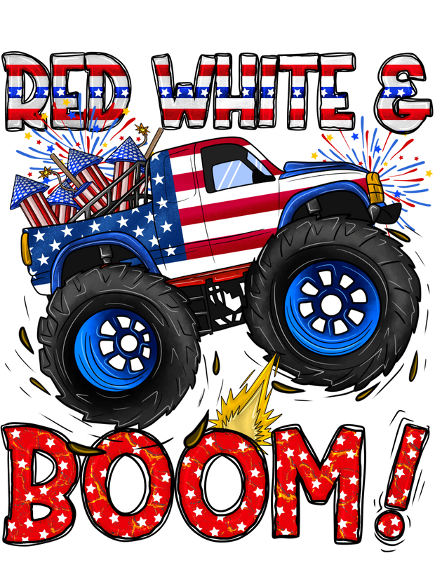 Red, White, and Boom Truck DTF (direct-to-film) Transfer