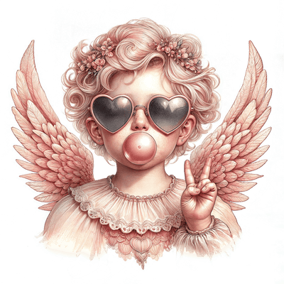 Retro Cherub  Valentines Day Blowing Bubble 2 DTF (direct-to-film) Transfer