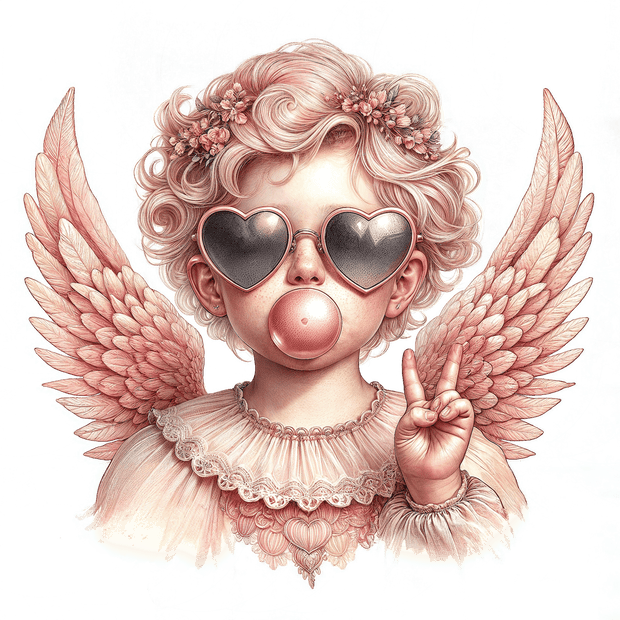 Retro Cherub  Valentines Day Blowing Bubble 2 DTF (direct-to-film) Transfer