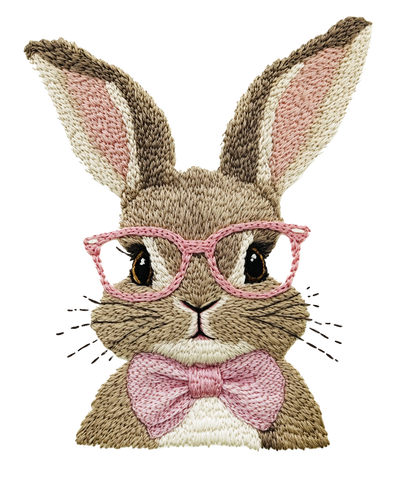 Retro Easter Bunny Brown With Pink Eye Glasses And Bow DTF (direct-to-film) Transfer