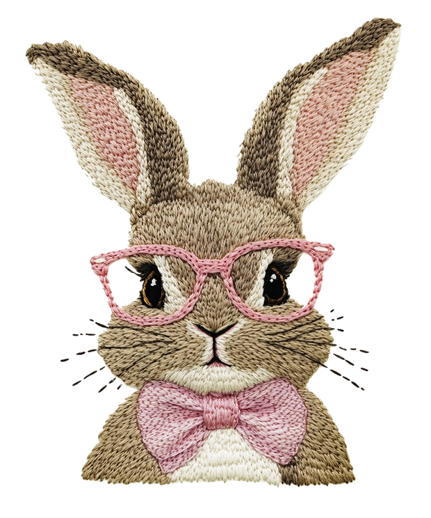 Retro Easter Bunny Brown With Pink Eye Glasses And Bow DTF (direct-to-film) Transfer