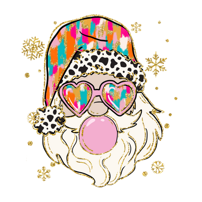 Retro Santa and Colorful Heart Glasses DTF (direct-to-film) Transfer