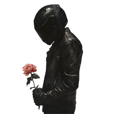 Rider in Black with a Rose in Hand DTF (direct-to-film) Transfer