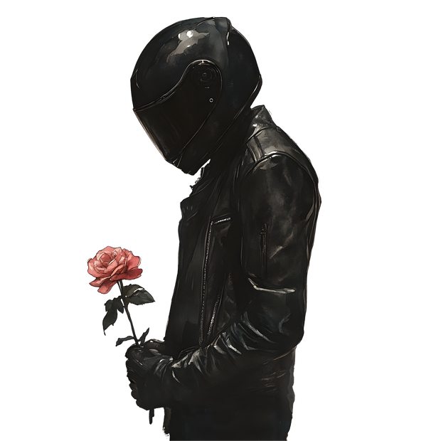 Rider in Black with a Rose in Hand DTF (direct-to-film) Transfer