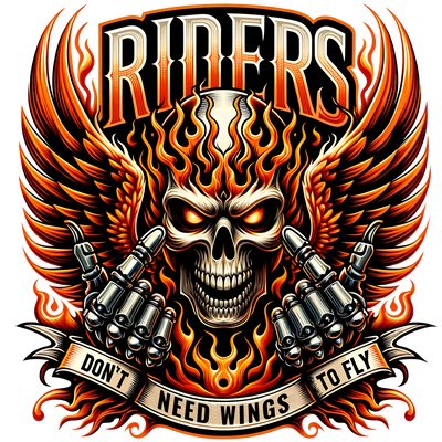 Riders Skull & Orange Wings DTF (direct-to-film) Transfer