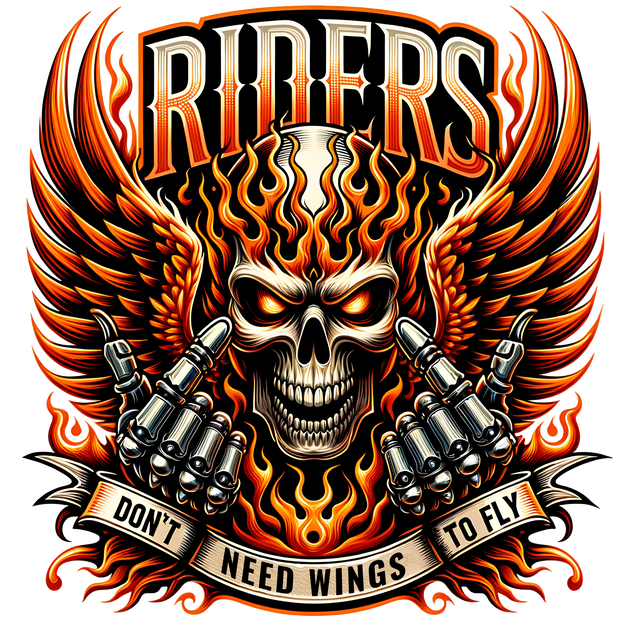 Riders Skull & Orange Wings DTF (direct-to-film) Transfer