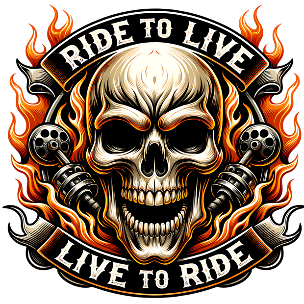 Ride to Live Skull DTF (direct-to-film) Transfer