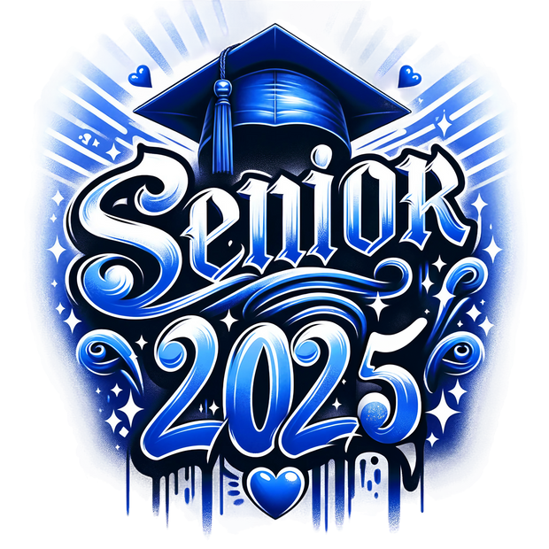 Royal Blue Senior 2025 Airbrushed DTF (direct-to-film) Transfer