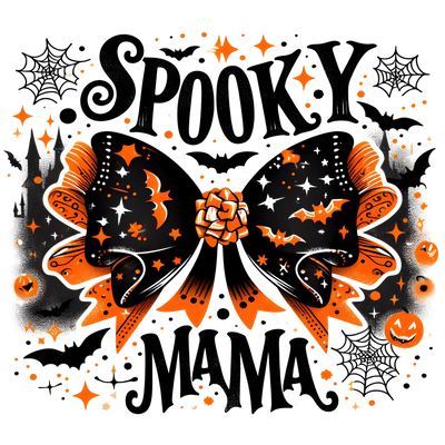 Spooky Mama Bow with Web Orange Halloween DTF (direct-to-film) Transfer