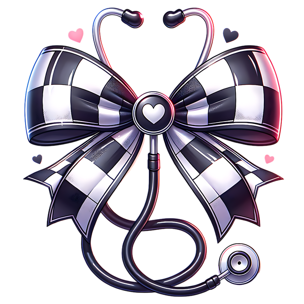 STETHOSCOPE WITH CHECKERED BOW DTF (direct-to-film) Transfer