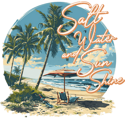 Salt Water and Sun Shine Unbrella on Beach DTF (direct-to-film) Transfer