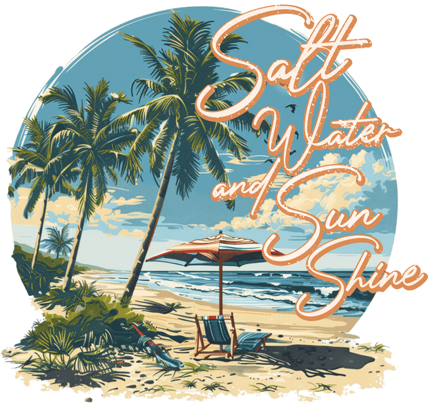 Salt Water and Sun Shine Unbrella on Beach DTF (direct-to-film) Transfer