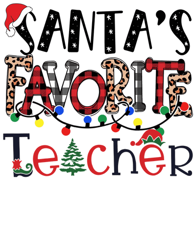 Santa's Favorite Teacher in Plaid and Leopard DTF (direct-to-film) Transfer