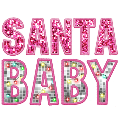 Santa in Pink Sequins and Baby in Plaid DTF (direct-to-film) Transfer