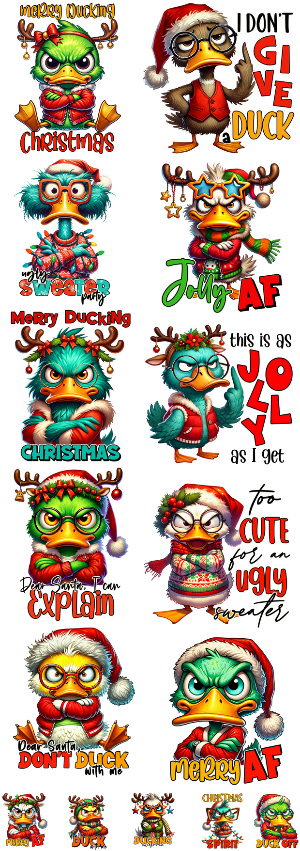 Sarcastic Grumpy Christmas Duck 60" DTF Ready to Ship Gang Sheet