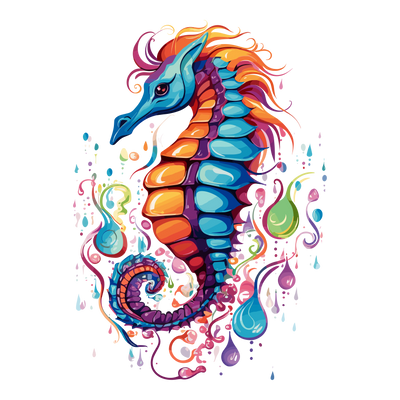 Sea Horse Color Drip DTF (direct-to-film) Transfer