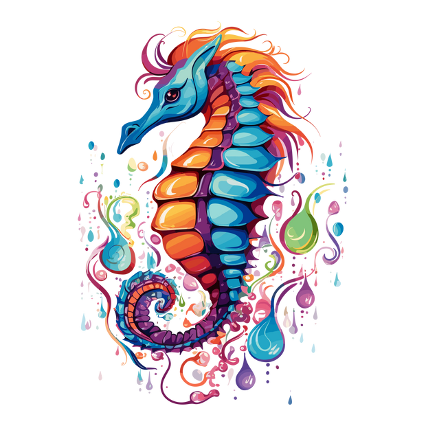 Sea Horse Color Drip DTF (direct-to-film) Transfer