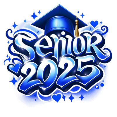 Senior 2025 Airbrush Blue & White DTF (direct-to-film) Transfer