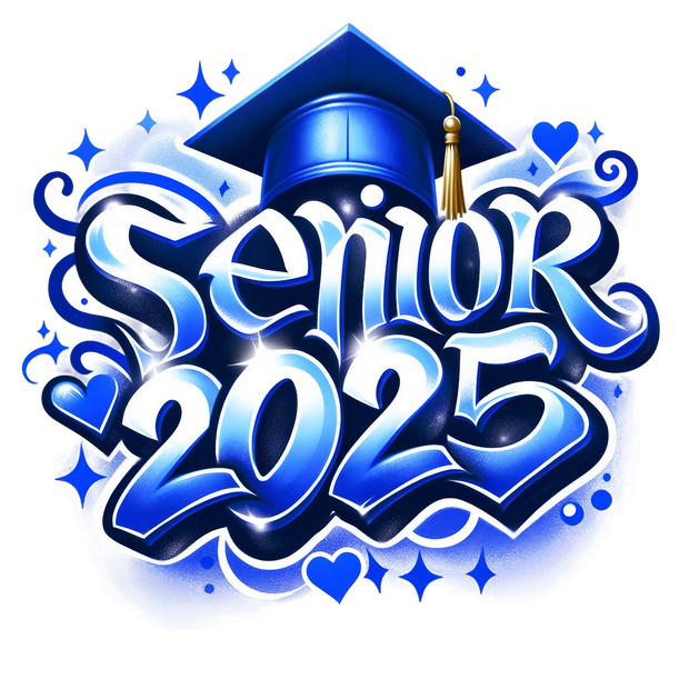 Senior 2025 Airbrush Blue & White DTF (direct-to-film) Transfer