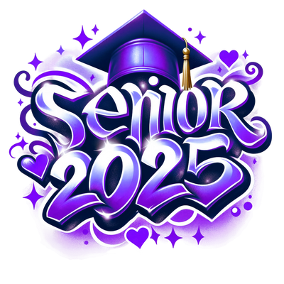 Senior 2025 Airbrush Dark Purple & White DTF (direct-to-film) Transfer