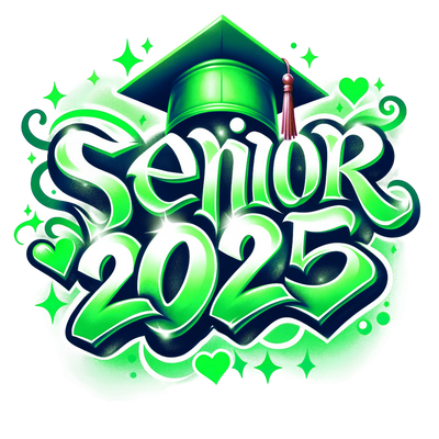 Senior 2025 Airbrush Green & White DTF (direct-to-film) Transfer