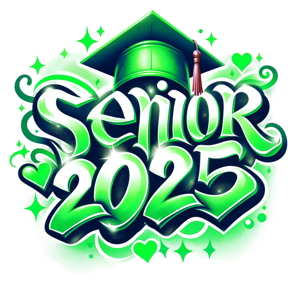 Senior 2025 Airbrush Green & White DTF (direct-to-film) Transfer