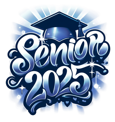 Senior 2025 Airbrush Navy Blue in Color DTF (direct-to-film) Transfer