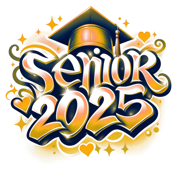 Senior 2025 Airbrush Orange & White DTF (direct-to-film) Transfer