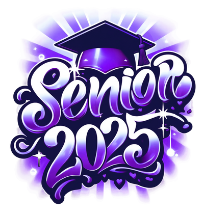 Senior 2025 Airbrush Purple Sparkly DTF (direct-to-film) Transfer