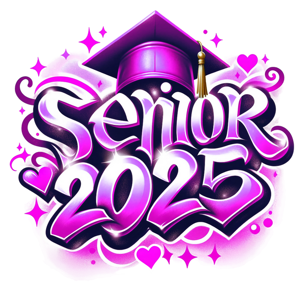 Senior 2025 Airbrush Purple & White DTF (direct-to-film) Transfer