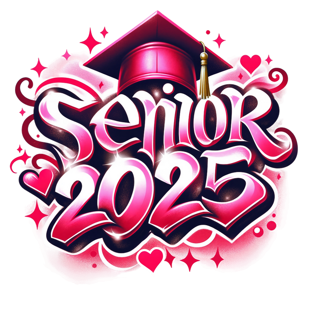 Senior 2025 Airbrush Red & White DTF (direct-to-film) Transfer