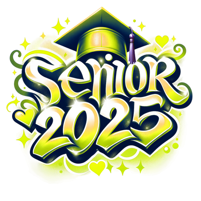 Senior 2025 Airbrush Yellow & White DTF (direct-to-film) Transfer