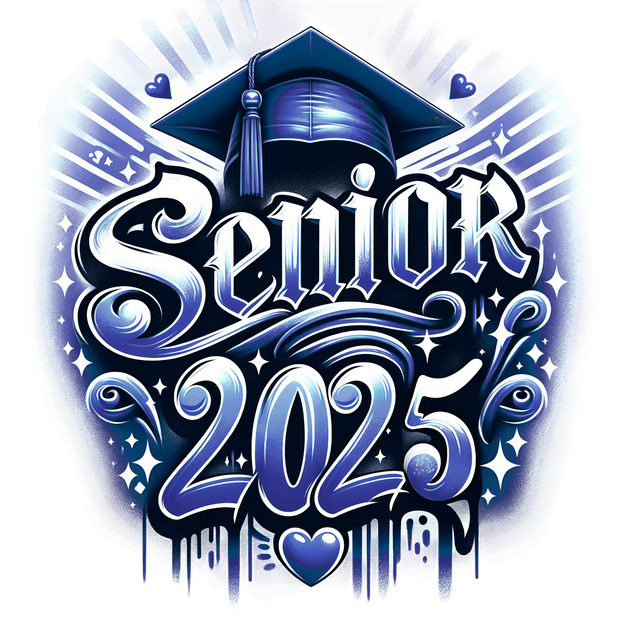 Senior 2025 Airbrushed Blue With Stars DTF (direct-to-film) Transfer