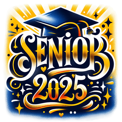 Senior 2025 Airbrushed Gold Blue & White DTF (direct-to-film) Transfer