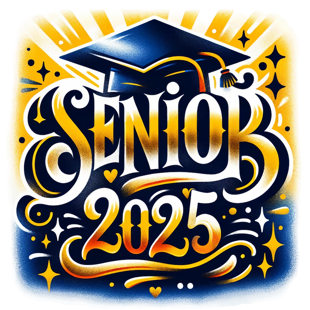 Senior 2025 Airbrushed Gold Blue & White DTF (direct-to-film) Transfer