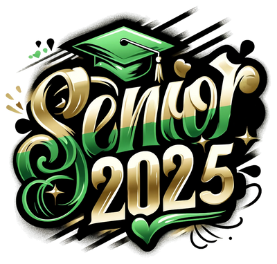 Senior 2025 Airbrushed Gold & Green DTF (direct-to-film) Transfer