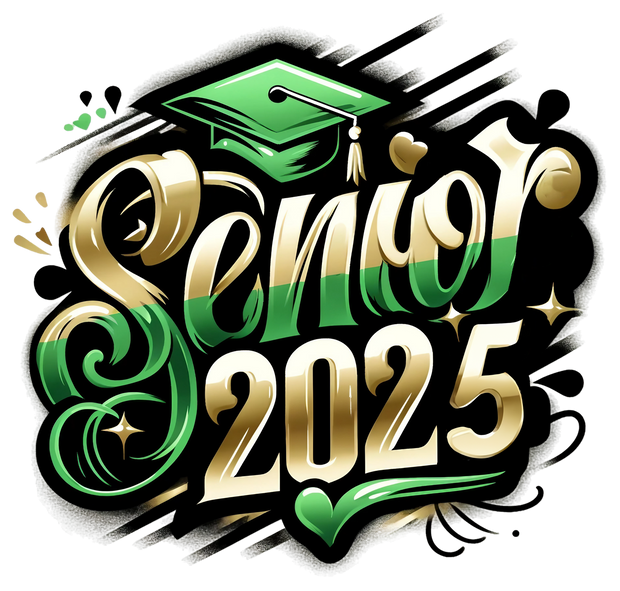 Senior 2025 Airbrushed Gold & Green DTF (direct-to-film) Transfer