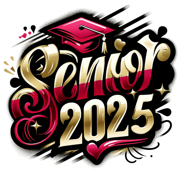 Senior 2025 Airbrushed Gold & Maroon DTF (direct-to-film) Transfer