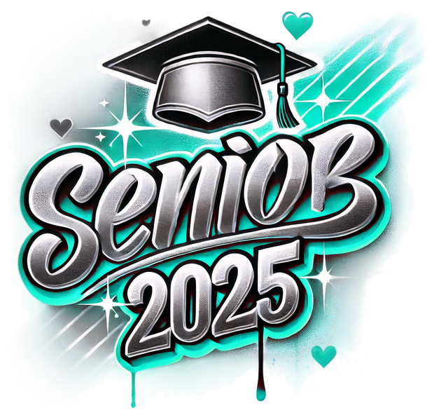 Senior 2025 Airbrushed Mint and Black DTF (direct-to-film) Transfer