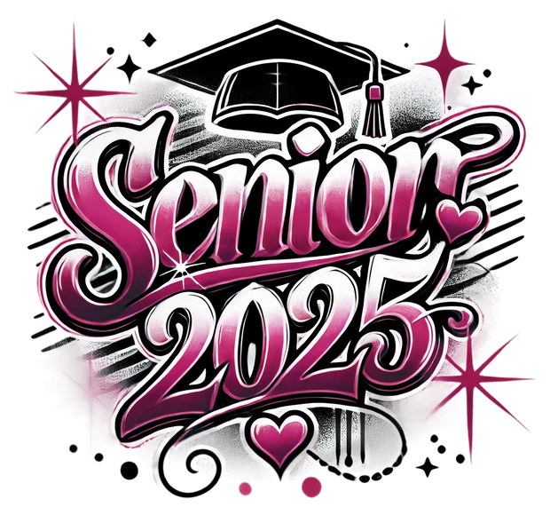 Senior 2025 Airbrushed Maroon DTF (direct-to-film) Transfer