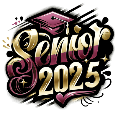 Senior 2025 Airbrushed Maroon & Gold DTF (direct-to-film) Transfer