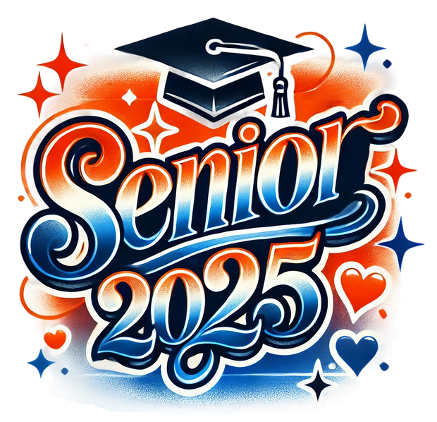 Senior 2025 Airbrushed Orange and Blue DTF (direct-to-film) Transfer