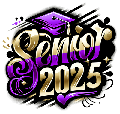 Senior 2025 Airbrushed Purple & Gold DTF (direct-to-film) Transfer